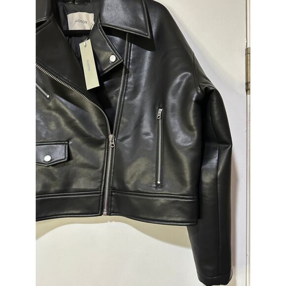 Hudson Faux Leather Black Jacket Small NWT Sample Piece Biker Jacket Moto Detail - Picture 6 of 13